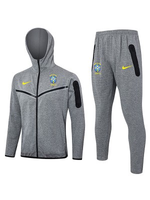 Brazil veste à capuche vêtements de sport de football survêtement gris fermeture éclair complète kit pour hommes uniforme athlétique extérieur manteau de football 2024-2025