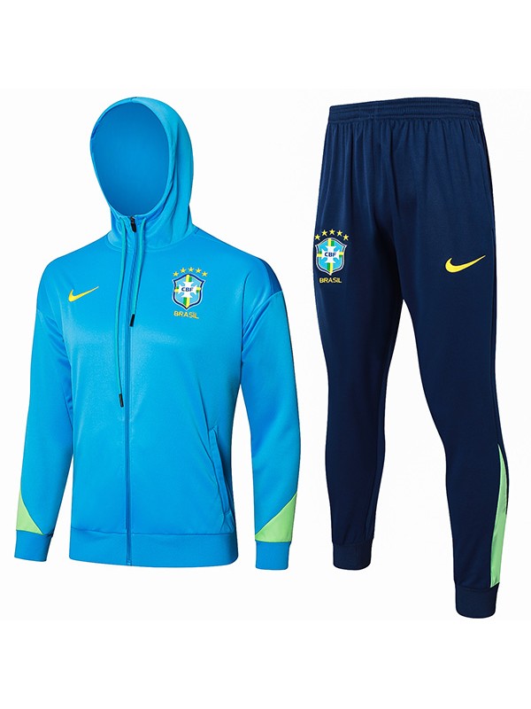 Brazil veste à capuche vêtements de sport de football survêtement bleu fermeture éclair complète kit d'entraînement pour hommes uniforme d'athlétisme en plein air manteau de football 2024-2025