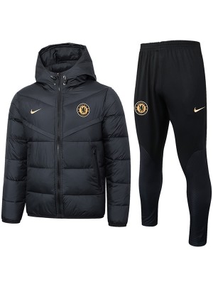 Chelsea hoodie cotton-padded jacket football sportswear tracksuit full zipper men's training black kit outdoor soccer coat 2024