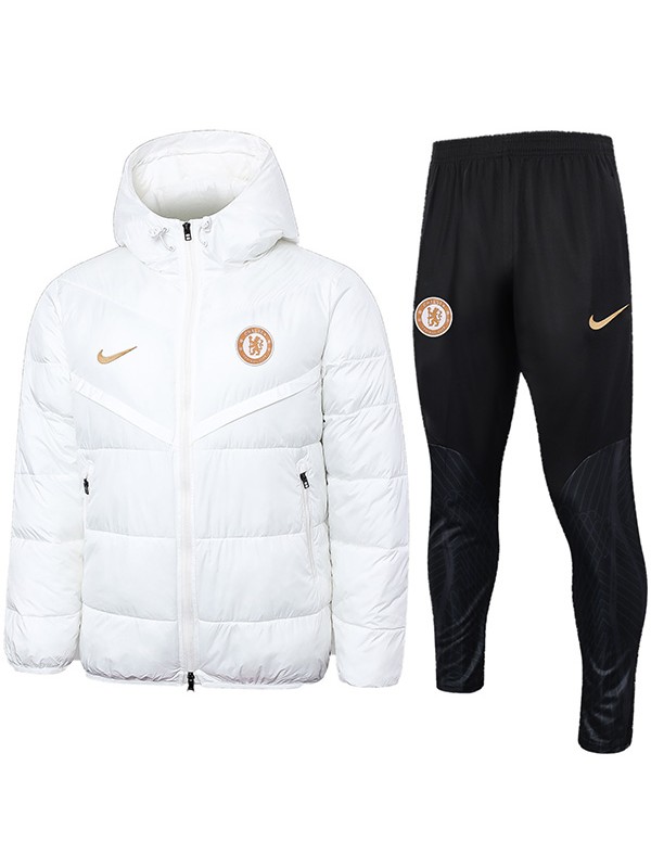 Chelsea hoodie cotton-padded jacket white black football sportswear tracksuit full zipper men's training kit outdoor soccer coat 2024