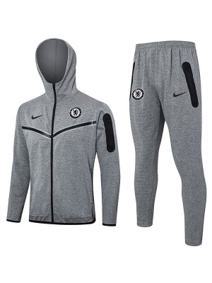 Chelsea veste à capuche vêtements de sport de football survêtement gris fermeture éclair complète kit d'entraînement pour hommes uniforme extérieur manteau de football 2024-2025