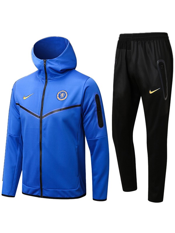 Chelsea windbreaker hoodie jacket football sportswear blue tracksuit full zipper uniform men's training kit 2024