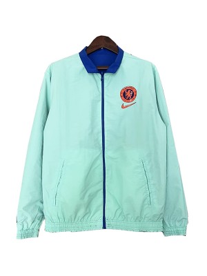 Chelsea windbreaker hoodie jacket football sportswear tracksuit full zipper men's training kit blue teal outdoor soccer coat 2024