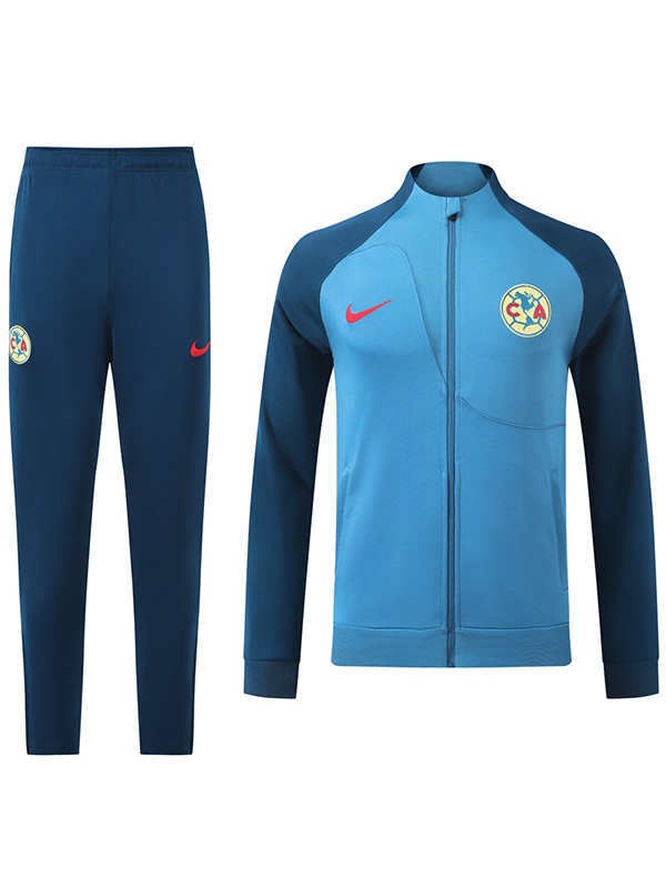 Club América veste de sport de football survêtement, fermeture éclair complète bleu marine kit d'entraînement manteau de football en plein air 2024-2025