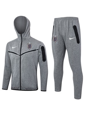 England veste à capuche vêtements de sport de football survêtement gris fermeture éclair complète kit d'entraînement pour hommes uniforme athlétique en plein air manteau de football 2024-2025
