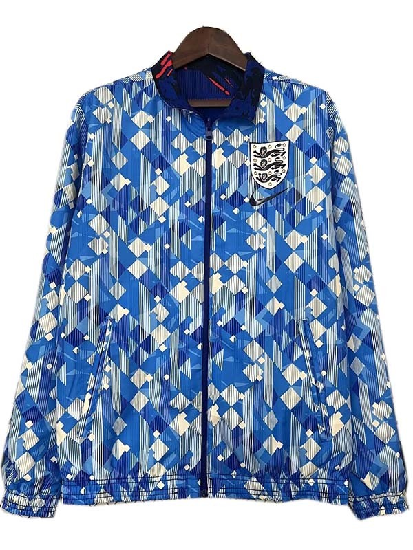England veste coupe-vent bleue double face vêtements de sport de football survêtement fermeture éclair complète kit d'entraînement pour hommes manteau de football en plein air 2024-2025