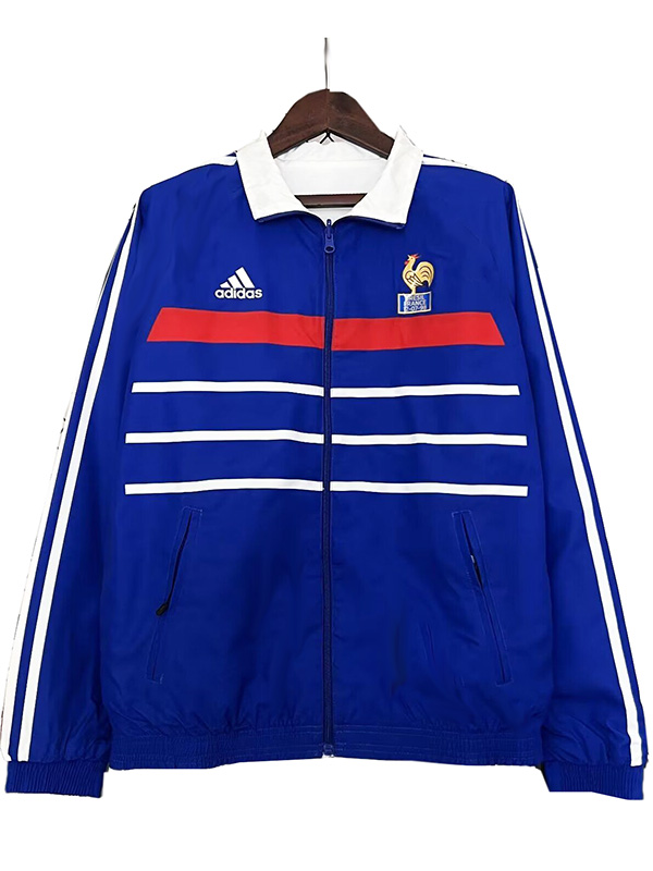 France windbreaker hoodie jacket football sportswear tracksuit full zipper men's training kit blue white outdoor soccer coat 2024