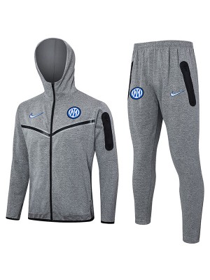 Inter Milan veste à capuche vêtements de sport de football survêtement gris fermeture éclair complète kit d'entraînement pour hommes uniforme extérieur manteau de football 2024-2025