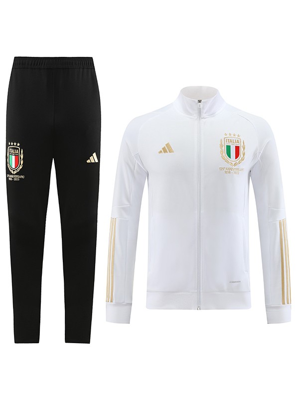 Italie 125e anniversaire veste football sportswear survêtement fermeture à glissière complète hommes kit d'entraînement blanc manteau de football en plein air 2023-2024