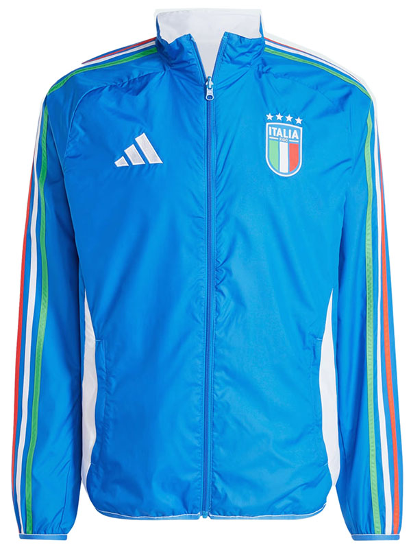 Italie coupe-vent veste à capuche double face football sportswear survêtement fermeture éclair entraînement pour hommes kit bleu manteau de football en plein air 2024-2025
