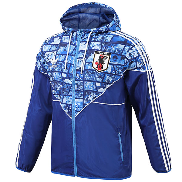 Japan coupe-vent à capuche veste football sportswear survêtement zipper hommes bleu dessin animé kit de formation manteau de football en plein air 2023-2024