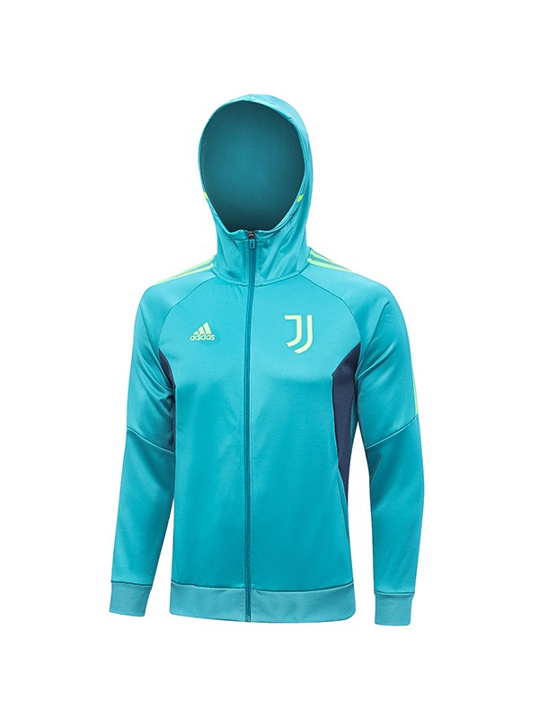 Juventus windbreaker hoodie jacket blue-green football sportswear tracksuit full zipper men's training kit outdoor soccer uniform 2023-2024