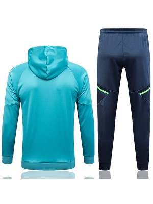 Juventus windbreaker hoodie jacket blue-green football sportswear tracksuit full zipper men's training kit outdoor soccer uniform 2023-2024
