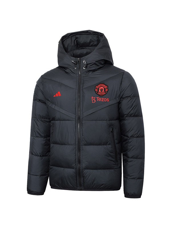 Manchester united hoodie cotton-padded jacket football sportswear tracksuit full zipper men's training black kit outdoor soccer coat 2024