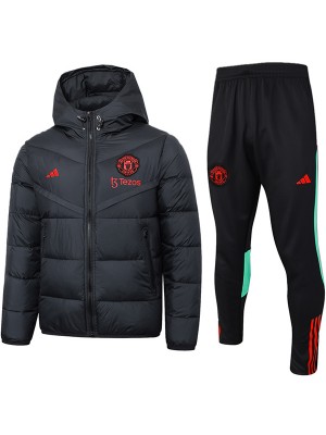Manchester united hoodie cotton-padded jacket football sportswear tracksuit full zipper men's training black kit outdoor soccer coat 2024