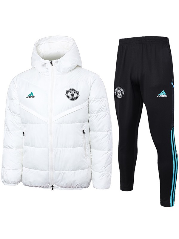 Manchester united hoodie cotton-padded jacket football sportswear tracksuit white black full zipper men's training kit outdoor soccer coat 2024