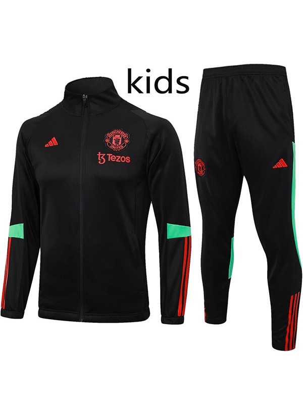 Manchester united jacket kids kit football sportswear tracksuit black full zip youth training uniform outdoor children soccer coat 2023-2024