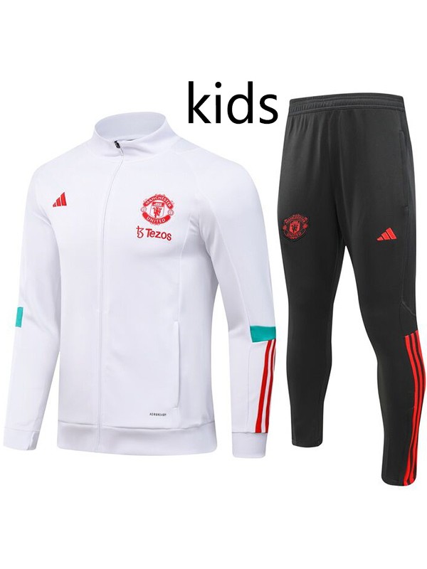 Manchester united jacket kids kit football sportswear tracksuit long zipper youth training white black uniform outdoor children soccer coat 2024
