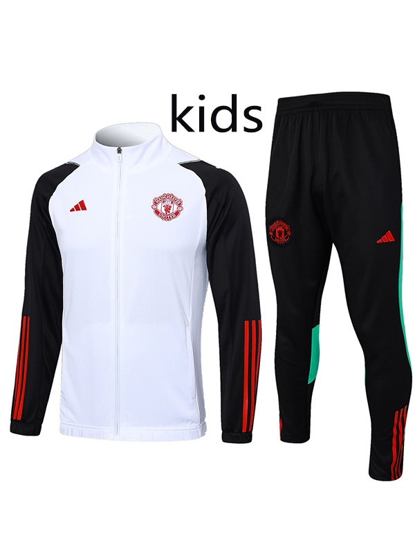 Manchester united jacket kids kit football sportswear tracksuit white full zip youth training uniform outdoor children soccer coat 2023-2024