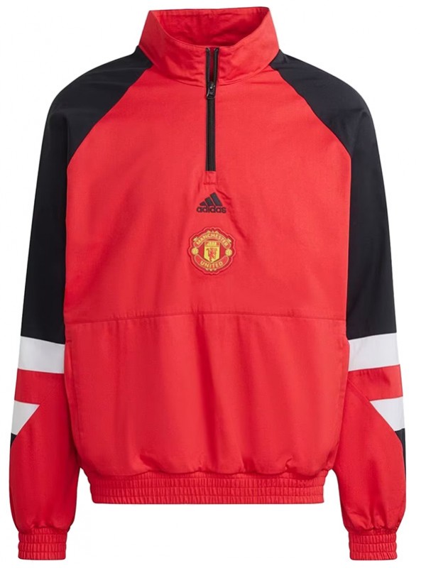 Manchester united windbreaker hoodie jacket football sportswear red tracksuit zipper men's training kit outdoor soccer coat 2023-2024