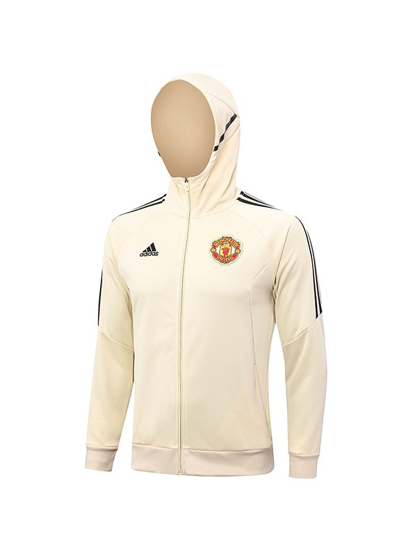 Manchester united windbreaker hoodie jacket football sportswear tracksuit full zipper beige uniform men's training kit outdoor soccer coat 2023-2024