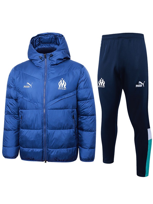 Olympique de Marseille hoodie cotton-padded jacket football sportswear tracksuit full zipper men's training navy kit outdoor soccer coat 2024