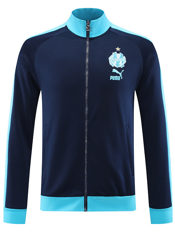 Olympique de Marseille veste football sportswear survêtement complet fermeture éclair marine uniforme hommes kit d'entraînement manteau de football en plein air 2023-2024