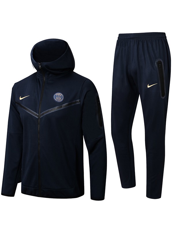 Paris Saint-Germain windbreaker hoodie jacket navy football sportswear tracksuit full zipper uniform men's training kit 2024