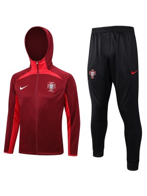 Portugal windbreaker hoodie jacket football sportswear tracksuit full zipper red uniform men's training kit outdoor soccer coat 2023-2024