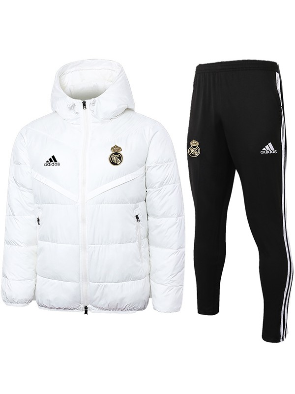 Real madrid hoodie cotton-padded jacket football sportswear tracksuit white black full zipper men's training kit outdoor soccer coat 2024
