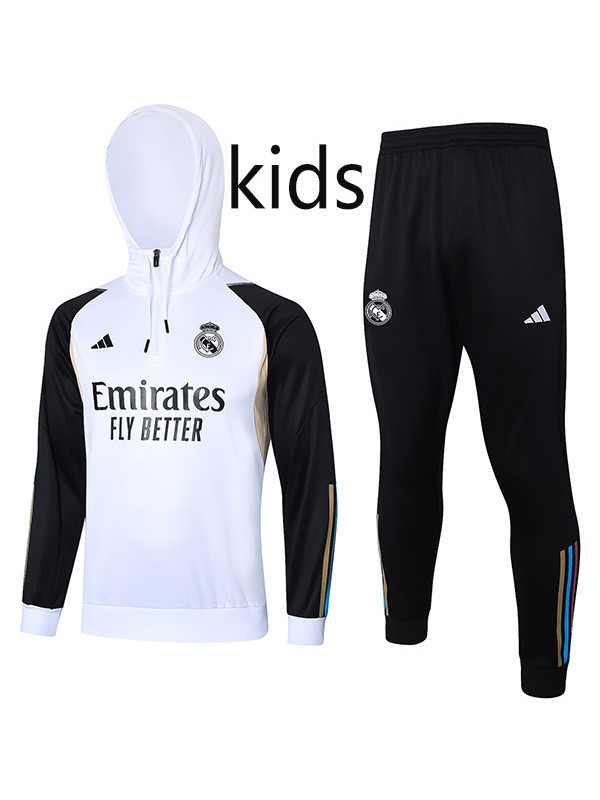 Real madrid hoodie jacket kids kit football sportswear tracksuit half zipper youth training white uniform outdoor children soccer coat 2024