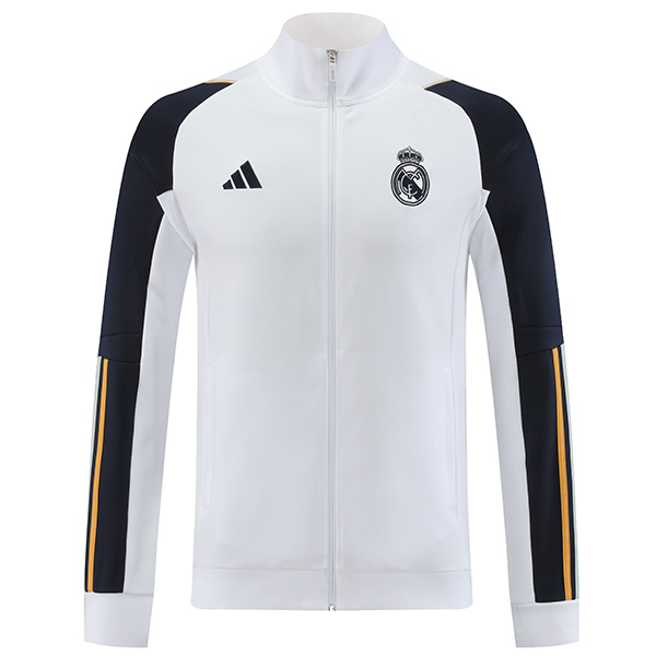 Real madrid veste football sportswear survêtement complet fermeture éclair hommes blanc kit d'entraînement manteau de football en plein air 2023-2024