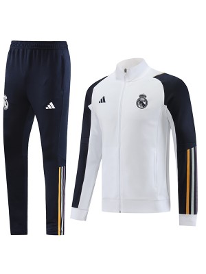 Real madrid veste football sportswear survêtement complet fermeture éclair hommes blanc kit d'entraînement manteau de football en plein air 2023-2024