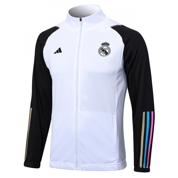 Real madrid veste football sportswear survêtement fermeture éclair uniforme blanc hommes formation kit extérieur football manteau 2023-2024