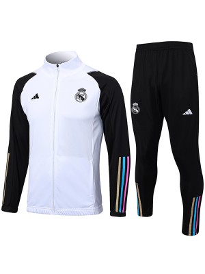 Real madrid veste football sportswear survêtement fermeture éclair uniforme blanc hommes formation kit extérieur football manteau 2023-2024