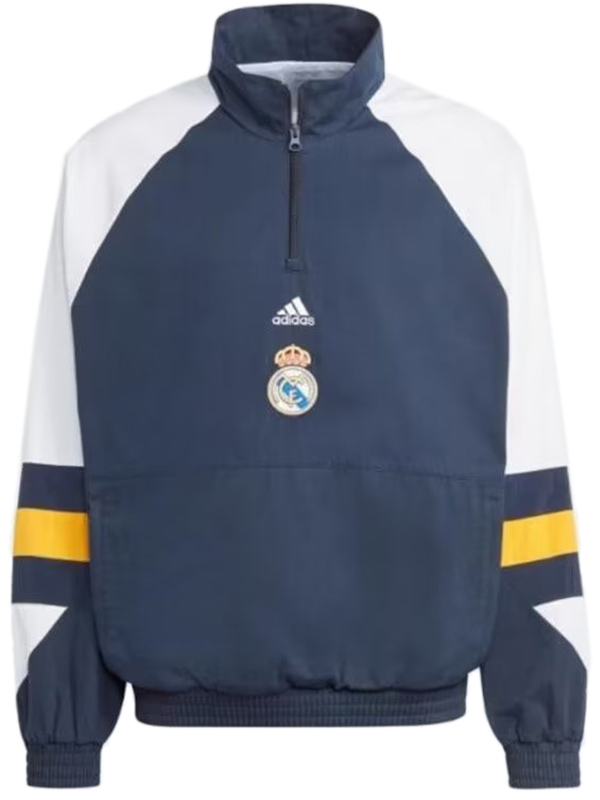 Real madrid windbreaker hoodie jacket football sportswear tracksuit zipper men's blue training kit outdoor soccer coat 2023-2024