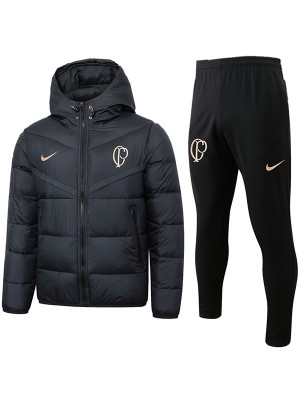 SC Corinthians hoodie cotton-padded jacket football sportswear tracksuit full zipper men's training black kit outdoor soccer coat 2024