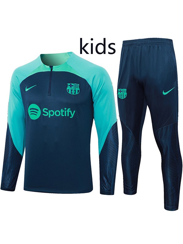 Barcelona tracksuit kids kit soccer pants suit sports set half zip necked cleats youth uniform children teal football mini training kit 2023-2024