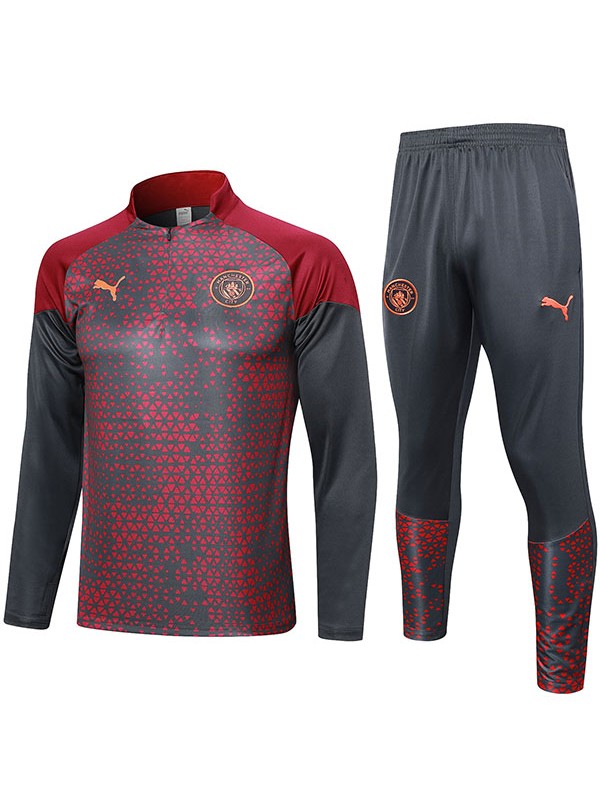 Manchester city tracksuit soccer suit sports set zipper-necked gray red uniform men's clothes football training kit 2023-2024