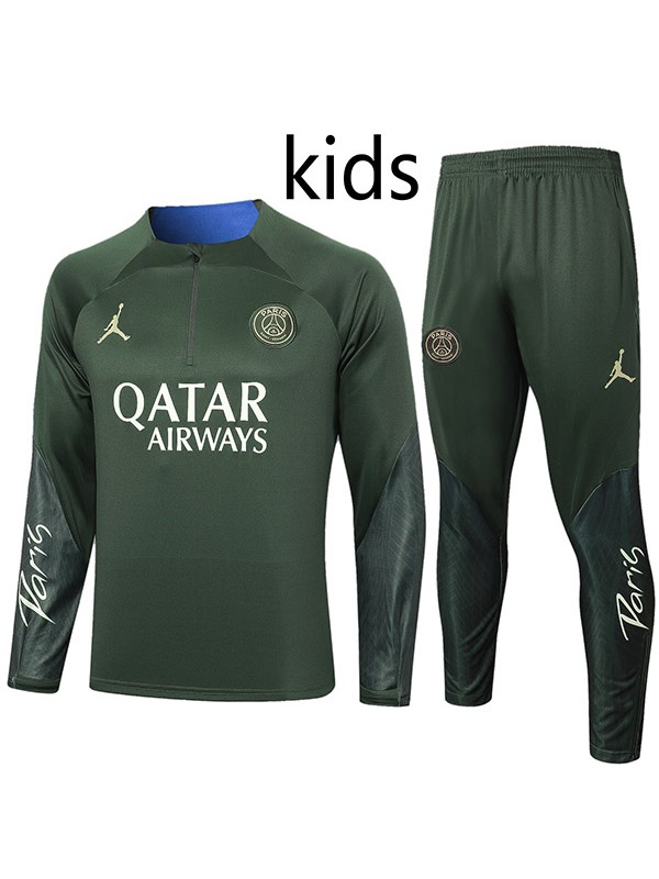 Jordan Paris saint-germain tracksuit kids kit soccer pants darkgreen suit sports set half zip necked cleats youth uniform children football mini training kit 2023-2024