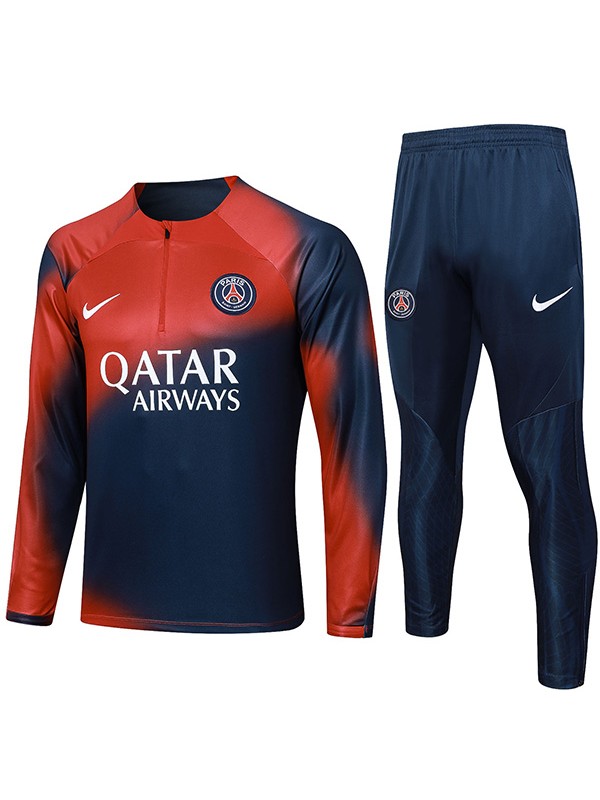 Paris saint-germain tracksuit soccer pants suit sports set half zip necked uniform men's clothes football training navy red kit 2023-2024