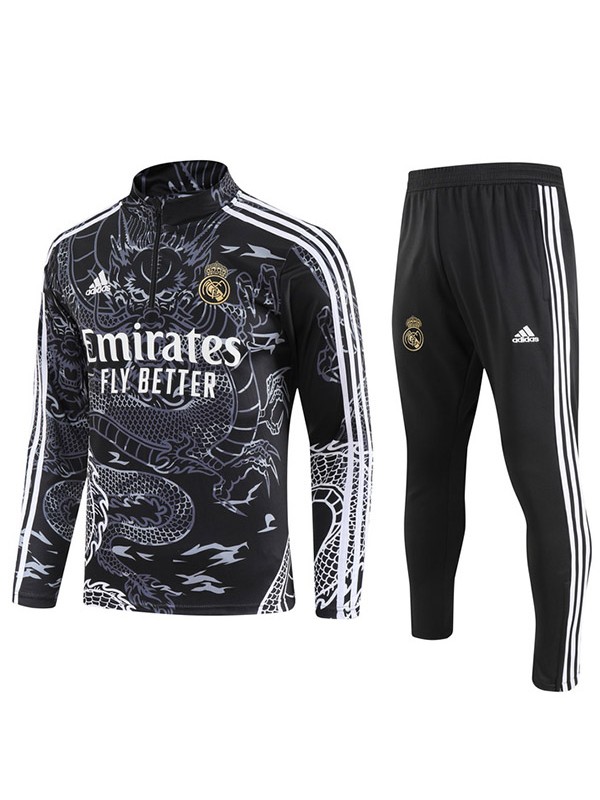 Real madrid tracksuit soccer pants suit sports set half zip necked uniform men's clothes football training black dragon kit 2023-2024