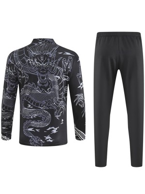 Real madrid tracksuit soccer pants suit sports set half zip necked uniform men's clothes football training black dragon kit 2023-2024