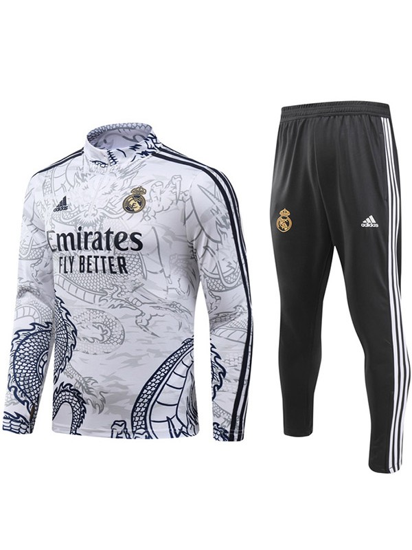 Real madrid tracksuit soccer pants suit sports set half zip necked uniform men's clothes football training white dragon kit 2023-2024