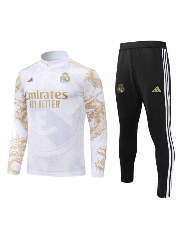 Real Madrid Survêtement Pantalon de football Costume Ensemble de sport Demi-fermeture à glissière Uniforme pour hommes Vêtements en or blanc Kit d'entraînement de football 2024-2025
