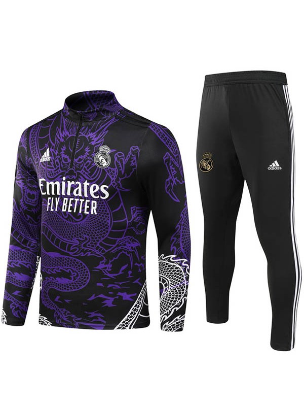Real madrid tracksuit soccer suit dragon sports set zipper-necked purple uniform men's clothes football training kit 2024