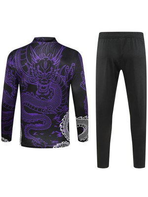 Real madrid tracksuit soccer suit dragon sports set zipper-necked purple uniform men's clothes football training kit 2024