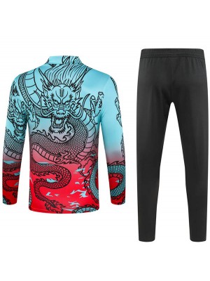 Real madrid tracksuit soccer suit dragon sports set zipper-necked teal uniform men's clothes football training kit 2024