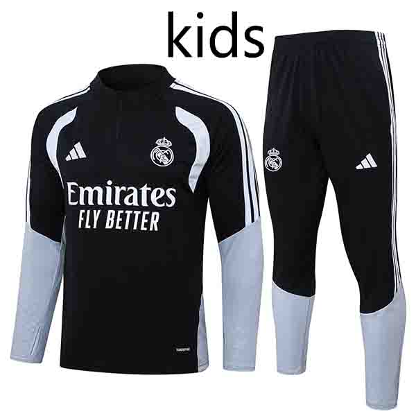 Real madrid kids tracksuit children black training kit 2026-2027
