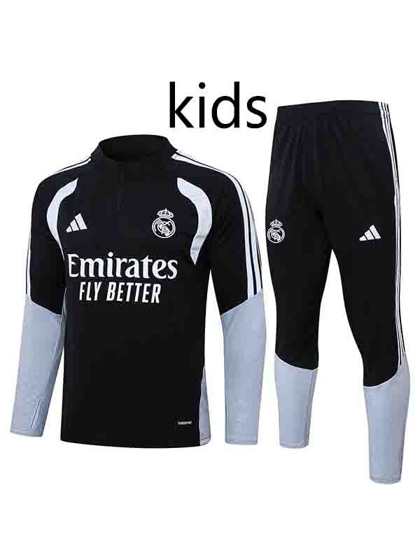 Real madrid kids tracksuit children black training kit 2026-2027